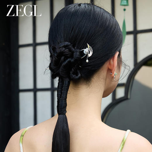 ZEGL设计师风影声声扇子u型发簪新中式古风女高级感人造珍珠头饰 商品图3