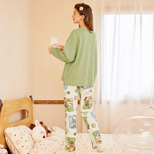 *【芬腾】布朗熊睡衣女春秋季纯棉长袖套装可爱宽松休闲全棉大码家居服 商品图3