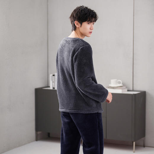 芬腾男士睡衣珊瑚绒秋冬季加绒加厚男款冬天保暖法兰绒家居服套装 商品图3