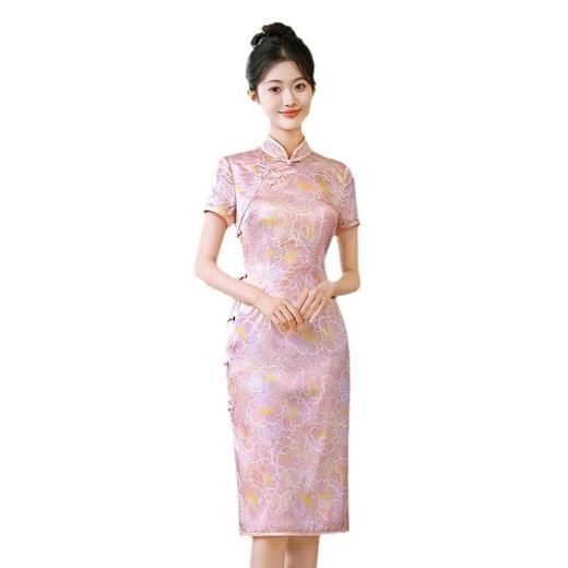 真丝旗袍中式桑蚕丝连衣裙手工缝制WXG 商品图4