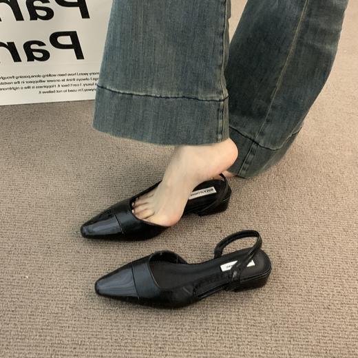【低跟包头凉鞋】女法式温柔晚晚裸色尖头小香风淑女粗跟后空气质单鞋 商品图3
