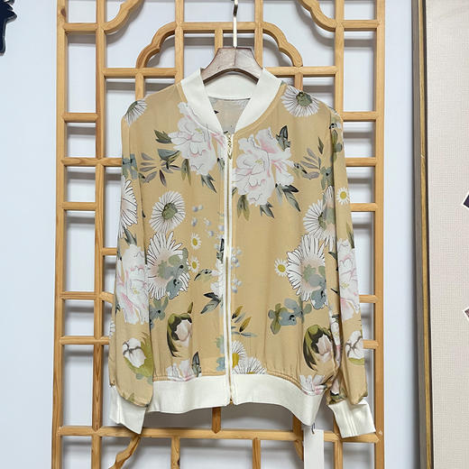 丁摩 真丝印花棒球服春款外套上衣桑蚕丝开衫上衣20-95A DB599 商品图3