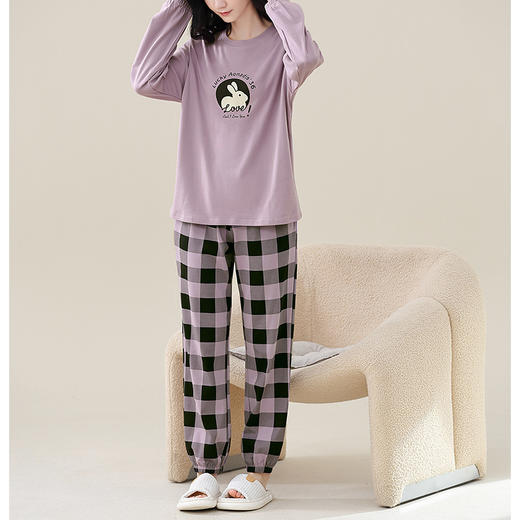 睡衣女纯棉春秋长袖圆领全棉韩版卡通少女宽松休闲家居服套装  芬腾 商品图3
