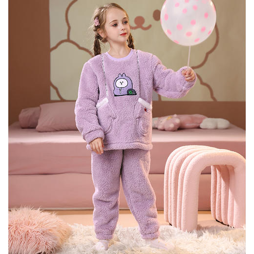 芬腾布朗熊女童睡衣秋冬珊瑚绒套装女孩儿童中大童加绒加厚家居服 商品图4