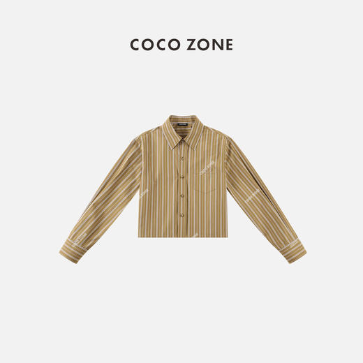COCO ZONE莱塞尔天丝+棉条纹衬衫翻领长袖衬衣23C19179 商品图0