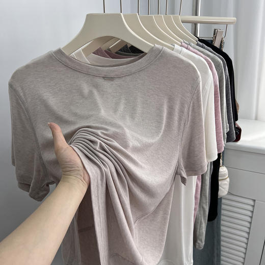 【轻薄柔软莱赛尔天丝短袖t恤】夏季宽松温柔纯色圆领清凉面膜上衣  商品图6