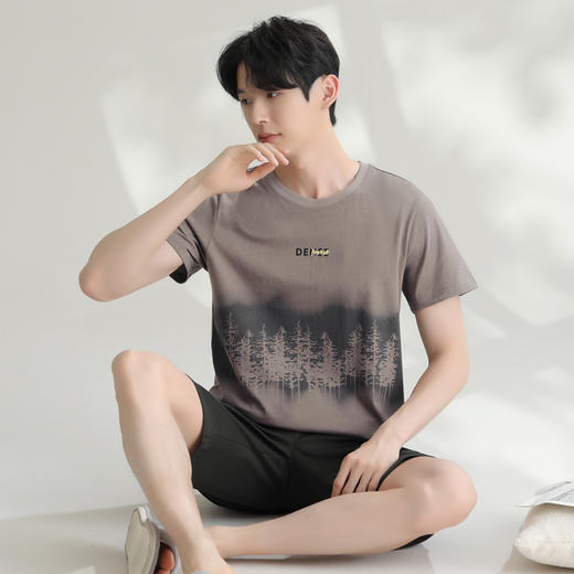 芬腾夏季100%棉男士睡衣薄款家居服套装 A-4535 商品图2