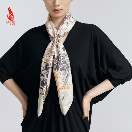 SAINTJOY/上久楷真丝方巾 双面印花真丝方巾  繁花集 FJS24028 商品图4