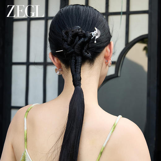 ZEGL设计师风影声声扇子u型发簪新中式古风女高级感人造珍珠头饰 商品图1