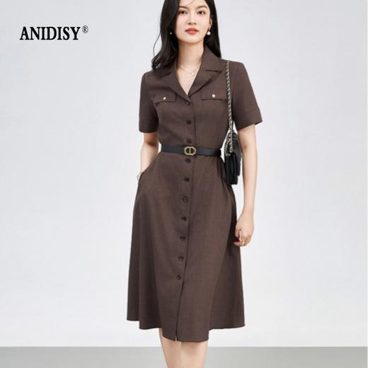 法式时尚翻领短袖单排扣收腰西装连衣裙 商品图2