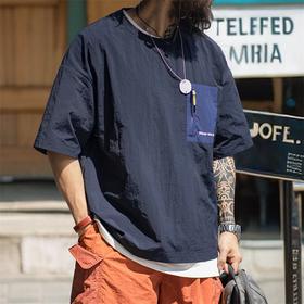 马登工装山系户外T恤拉链口袋拼接撞色夏季男士防水透气薄款圆领短袖