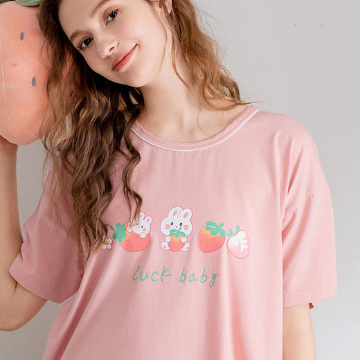 100%棉芬腾夏季女士睡衣纯棉短袖圆领套装 A-4383 商品图3