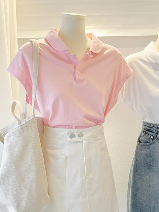 【蓝色小飞袖娃娃领上衣】夏设计感小众独特别致polo衫 正肩短袖t恤  商品图3