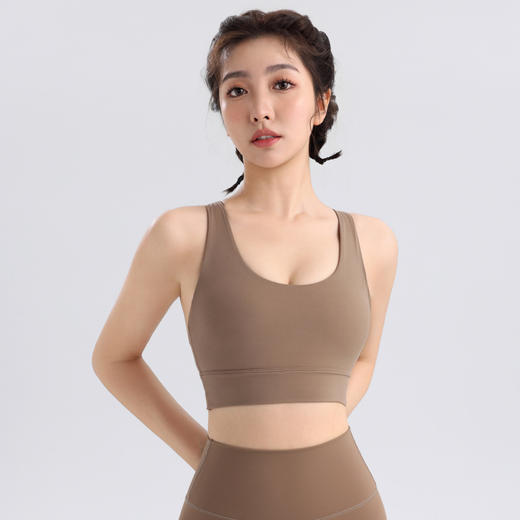 新款高强度防震瑜伽背心一体胸垫细肩带美背健身文胸 QC 000  WX2310 商品图3