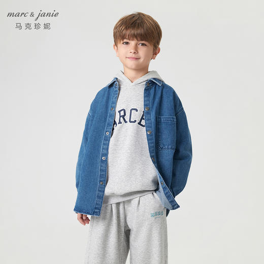 马克珍妮秋装新款 男童笑脸口袋全棉牛仔衬衫 儿童衬衣231616 商品图1