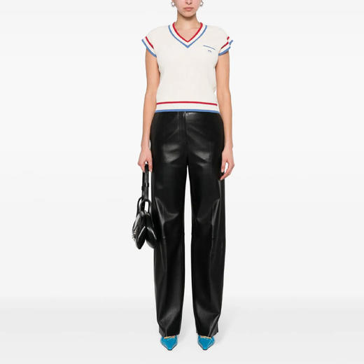 GCDS 女士贴花徽标人字形针织背心 米色 A1CW1400KB115 商品图3