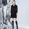 EITIE爱特爱秋季翻领双排扣时尚网纱拼接黑色风衣外套7504202 商品缩略图3