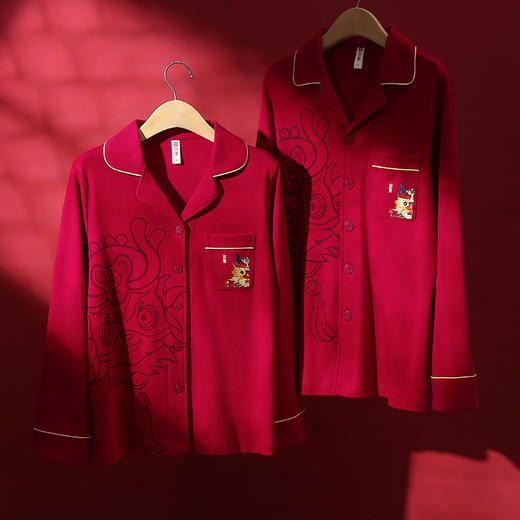 【福丞龙年】芬腾情侣纯棉睡衣红色本命年结婚喜庆男女士长袖家居服 商品图0