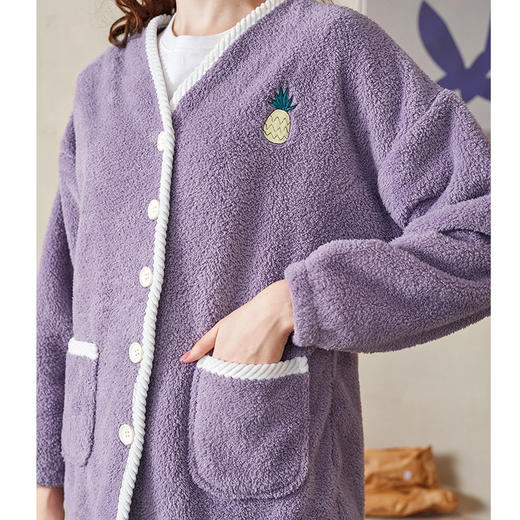 （合作款）芬腾【双面速暖绒】睡衣女秋冬长袖开衫V领女士家居服保暖套装秋yc0108007 商品图3