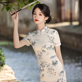 夏季新款江南水乡中长款气质少女开叉旗袍日常MLS6939