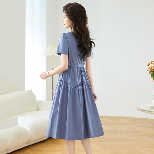 设计感花边拼结短袖裙，系带收腰中长裙QYM-TB-FD1681-Y 商品图2