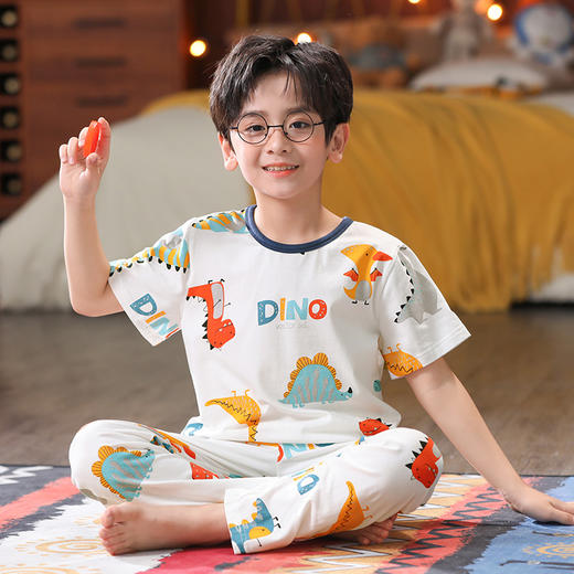 芬腾夏季男童睡衣短袖短裤宝宝纯棉薄款卡通儿童小男孩家居服套装 商品图2
