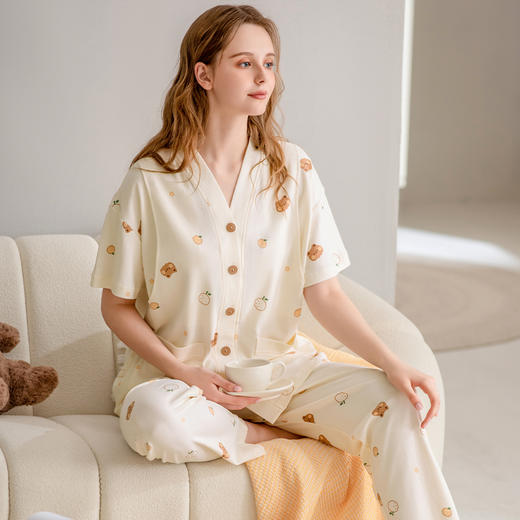 芬腾月子服女士夏季纯棉短袖孕妇睡衣产妇产后喂奶家居服全棉套装 商品图0