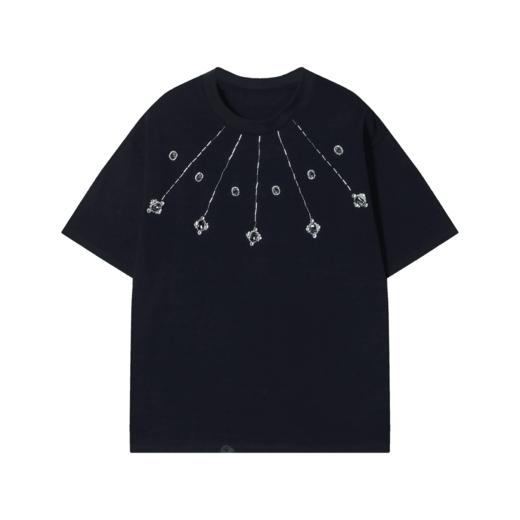 T1331夏季新款潮流设计金属装饰烫钻男士短袖百搭宽松休闲上衣复古T恤 商品图1