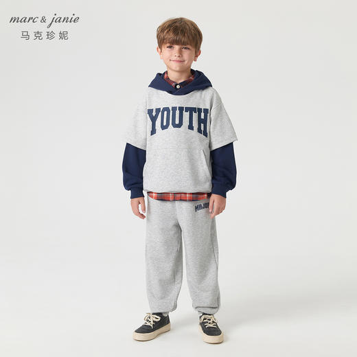 【学院风】马克珍妮秋装新款男童时尚假两件连帽卫衣231195 商品图1