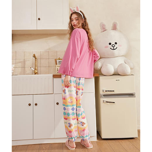 芬腾布朗熊睡衣女纯棉春秋季圆领套头长袖可爱卡通全棉家居服套装 商品图3