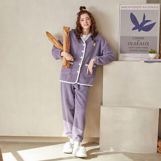 （合作款）芬腾【双面速暖绒】睡衣女秋冬长袖开衫V领女士家居服保暖套装秋yc0108007 商品图1