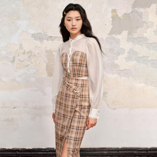 复古宫廷风格纹假两件衬衫秋季衬衣修身 商品图0