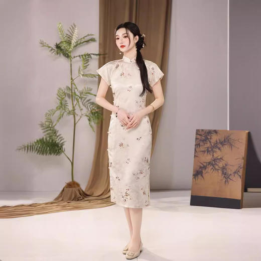 古法全开襟提花缎旗袍连衣裙YG2445 商品图1