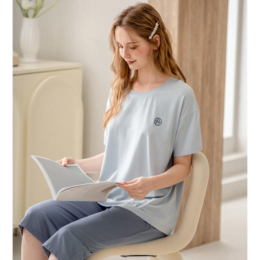 95%莫代尔芬腾薄款短袖莫代尔睡衣套装 A-4385 商品图1