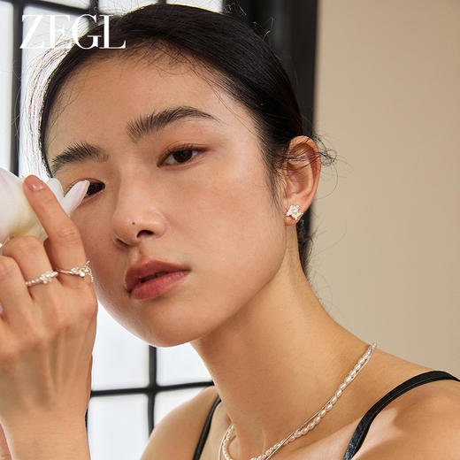 ZEGL设计师东方花影系列人造珍珠耳钉女轻奢高级感耳环大气耳饰品 商品图2