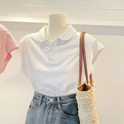 【蓝色小飞袖娃娃领上衣】夏设计感小众独特别致polo衫 正肩短袖t恤  商品图6