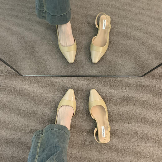 【低跟包头凉鞋】女法式温柔晚晚裸色尖头小香风淑女粗跟后空气质单鞋 商品图0