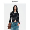 【笑脸衣橱】SELFWHO黑色镂空条纹针织衫长袖女秋季2024新款高级慵懒通勤收腰上衣 商品缩略图2