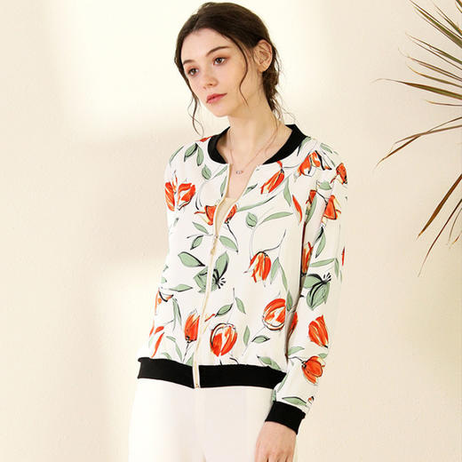 丁摩 真丝印花棒球服春款外套上衣桑蚕丝开衫上衣20-95A DB599 商品图1