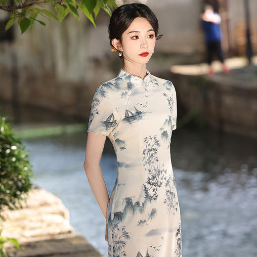 夏季新款江南水乡中长款气质少女开叉旗袍日常MLS6939 商品图1