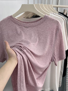 【轻薄柔软莱赛尔天丝短袖t恤】夏季宽松温柔纯色圆领清凉面膜上衣 