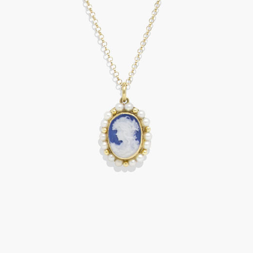 北京仓｜Vintouch-Little Lovelies Blue Cameo-蓝瓷美人像 珍珠 浮雕 项链［意大利设计师] 商品图2