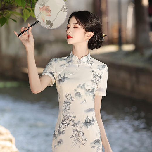 夏季新款江南水乡中长款气质少女开叉旗袍日常MLS6939 商品图2
