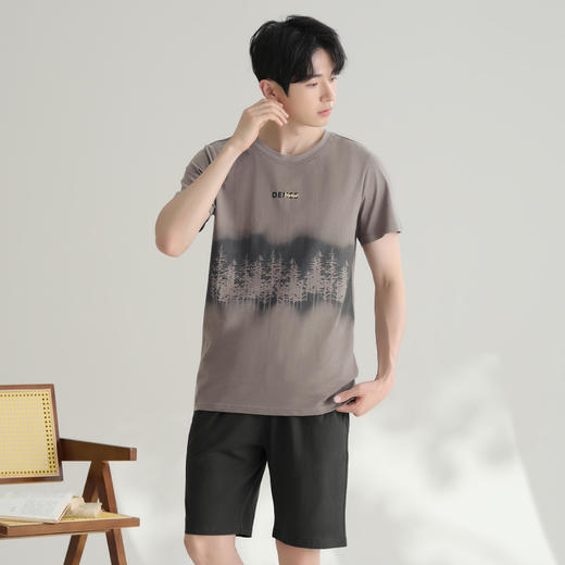 芬腾夏季100%棉男士睡衣薄款家居服套装 A-4535 商品图0