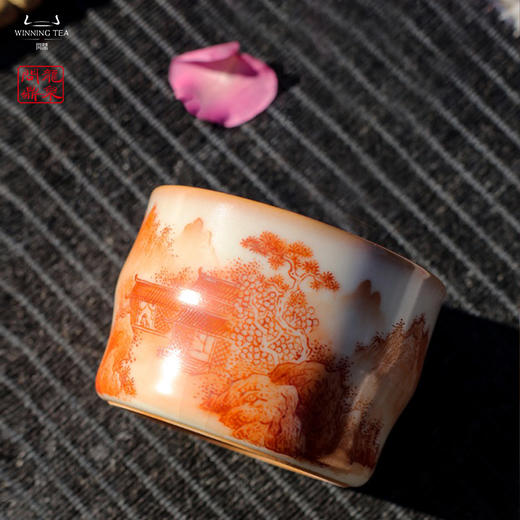 龙泉问鼎彩绘哥窑步虚杯(梵红山水)（缺货）集玉杯(梵红山水)（缺货） 商品图1