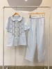 松植屋女款圆领小花短袖长裤套装2024夏季全棉纱布女士睡衣家居服 商品缩略图5
