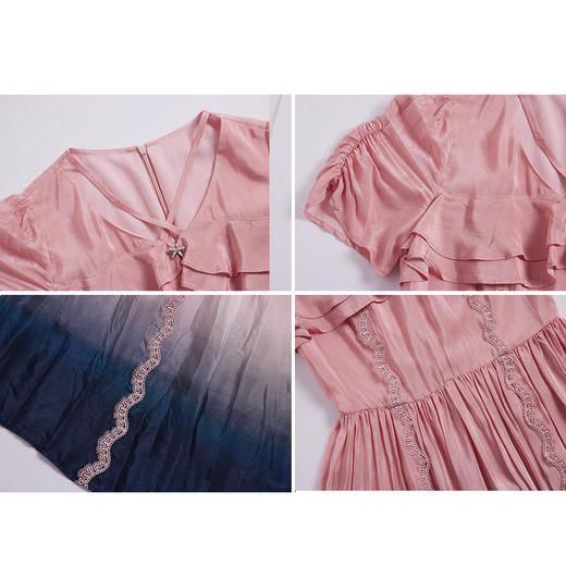 司歌渐变长连衣裙短袖荷叶收腰A891102X 商品图1