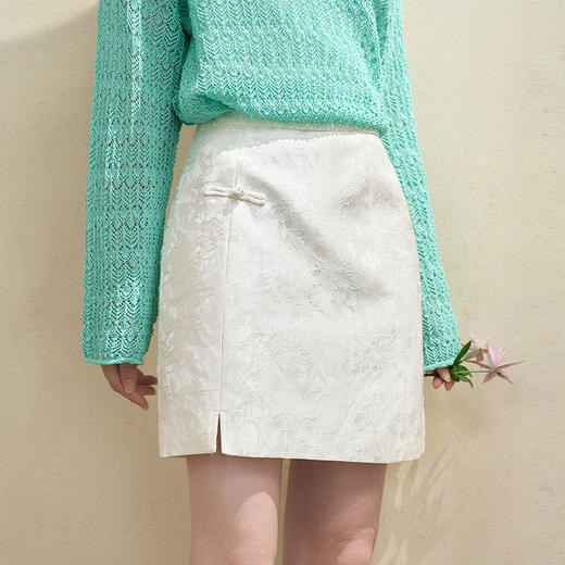 新中式国风暗纹提花半身裙女东方美学高腰A字短裙V2742129 商品图2