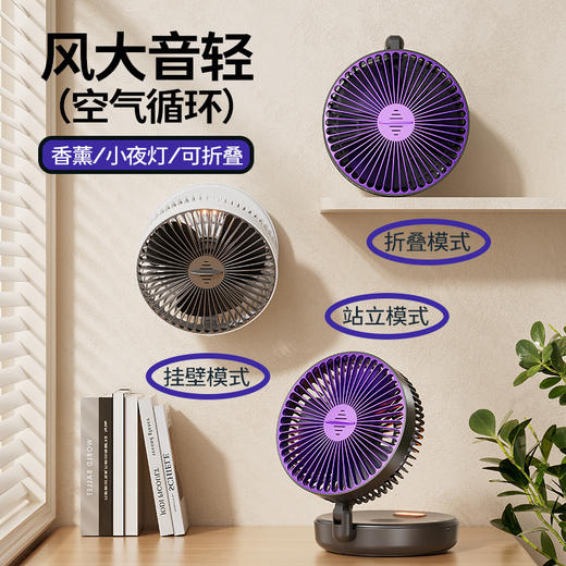 【四合一循环扇！可立可挂可折叠】新款多功能折叠夜光风扇桌面USB静音迷你小风扇四合一空气循环扇，向右转动，打开香薰盖内有香薰棉，可自行添加香水，给你一个舒适的环境。ry 商品图1