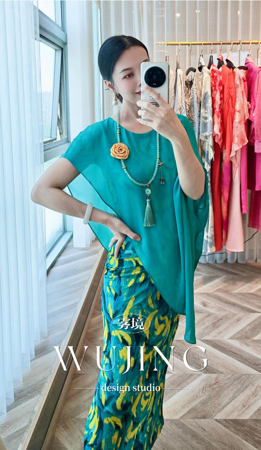 【雾境定制】空谷幽兰系列高级气质进口乔其纱+进口弹力缎连衣裙 3204134 商品图11